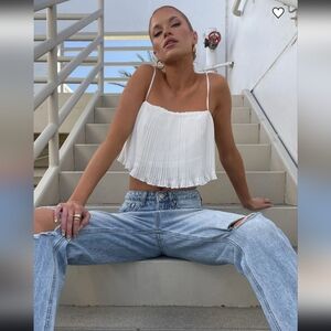 Princess Polly White Ruffled Crop Top With Spaghetti Straps Size 6